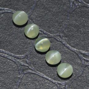 Натуральный зелёный chrysoberyl cat's eye 2,23 карата огранка круг, полупрозрачный