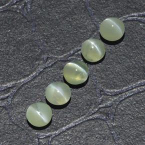 Натуральный зелёный chrysoberyl cat's eye 2,23 карата огранка круг, полупрозрачный