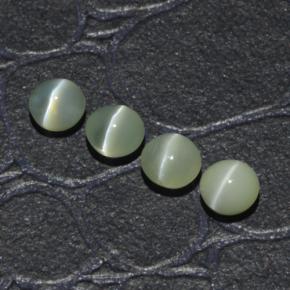 Натуральный зелёный chrysoberyl cat's eye 1,65 карата огранка круг, полупрозрачный
