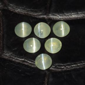 Натуральный зелёный chrysoberyl cat's eye 2,00 карата огранка круг, полупрозрачный