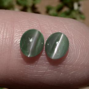Натуральный зелёный chrysoberyl cat's eye 1,06 карата огранка овал, полупрозрачный