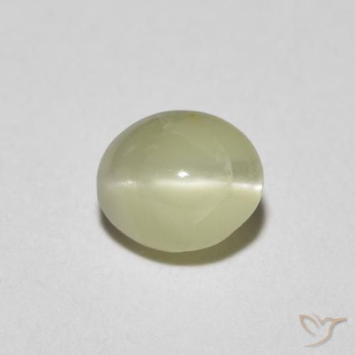 0.81ct Натуральный Светло-зеленовато-желтый Хризоберилл Кошачий Глаз, Овал, Полупрозрачный