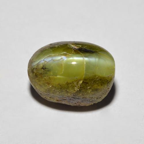 Натуральный зелёный chrysoberyl cat's eye 3,69 карата огранка овал, непрозрачный