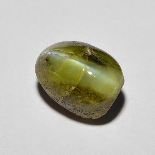 Натуральный зелёный chrysoberyl cat's eye 3,69 карата огранка овал, непрозрачный