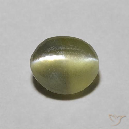 0.58ct Натуральный Желтовато-зеленый Хризоберилл Кошачий Глаз, Овал, Полупрозрачный
