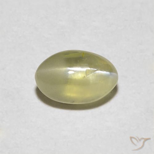 0.48ct Натуральный Бледно-кремово-желтый Хризоберилл Кошачий Глаз, Овал, Полупрозрачный