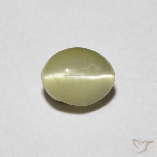 0.39ct Натуральный Желтовато-зеленый Хризоберилл Кошачий Глаз, Овал, Полупрозрачный