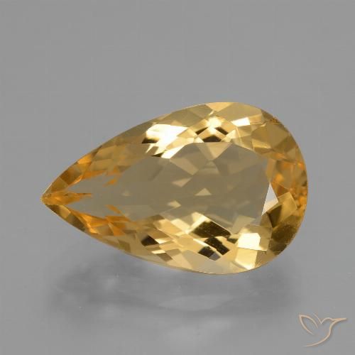 5.63ct Натуральный Золотой Цитрин, Форма груши, Чистота VVS