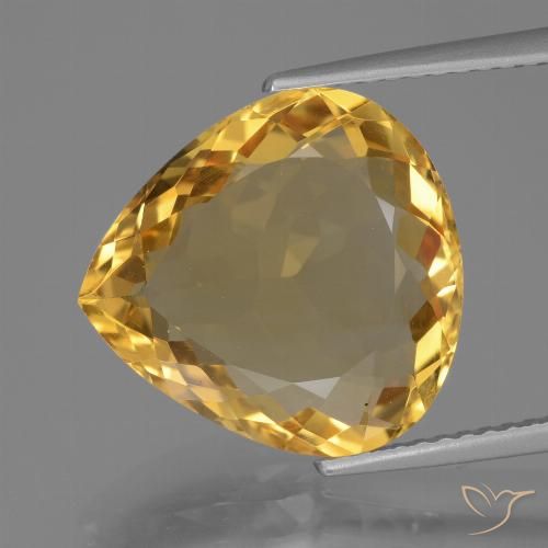7.15ct Натуральный Средне-темный золотистый Цитрин, Форма груши, Чистота VVS