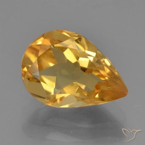 2.17ct Натуральный Средне-светлый оранжево-золотой Цитрин, Форма груши, Чистота VS