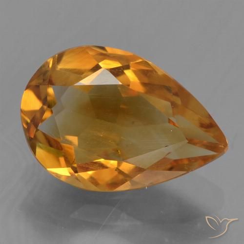 2.06ct Натуральный Глубокий оранжево-золотой Цитрин, Форма груши, Чистота VS