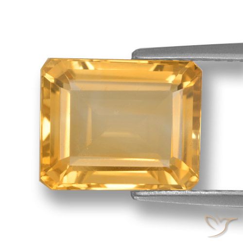 4.45ct Натуральный Средне-светлый оранжево-золотой Цитрин, Изумрудная огранка, VVS-VS