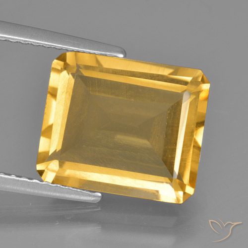 5.28ct Натуральный Золотисто-оранжевый Цитрин, Изумрудная огранка, Чистота VS