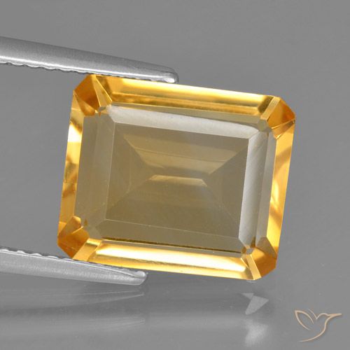 4.56ct Натуральный Оранжево-золотой Цитрин, Изумрудная огранка, VVS-VS