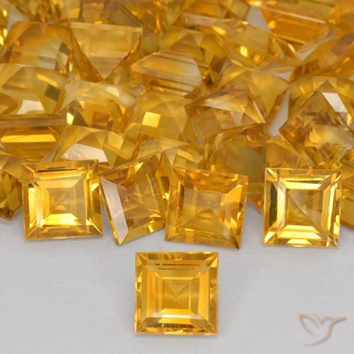 1.57ct Натуральный Оранжево-золотой Цитрин, Квадрат, VVS-VS