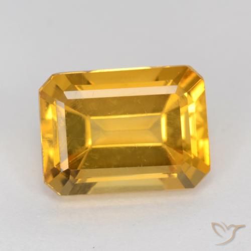 1.37ct Натуральный Оранжево-золотой Цитрин, Изумрудная огранка, VVS-VS