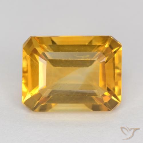 1.57ct Натуральный Темно-золотой апельсин Цитрин, Изумрудная огранка, Чистота VS