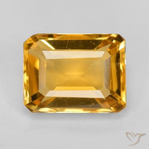 1.63ct Натуральный Оранжево-золотой Цитрин, Изумрудная огранка, Чистота VS