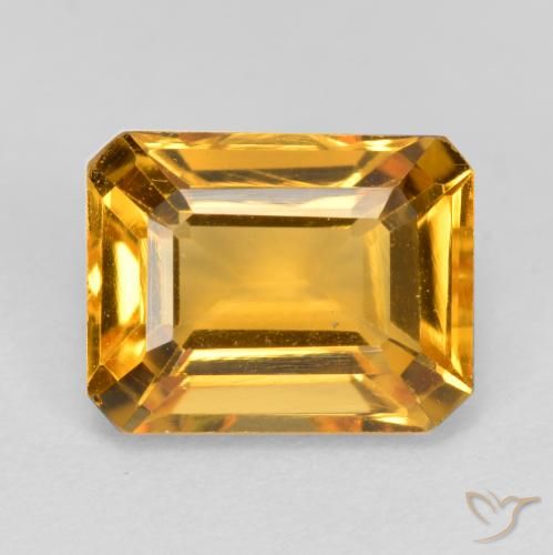 1.66ct Натуральный Средний оранжево-золотой Цитрин, Изумрудная огранка, Чистота VS