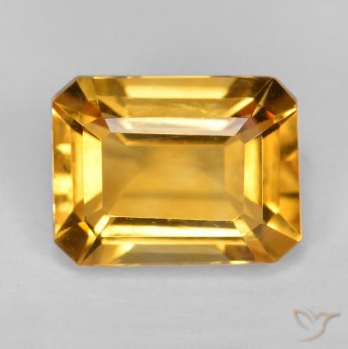 1.55ct Натуральный Средний оранжево-золотой Цитрин, Изумрудная огранка, Чистота VS