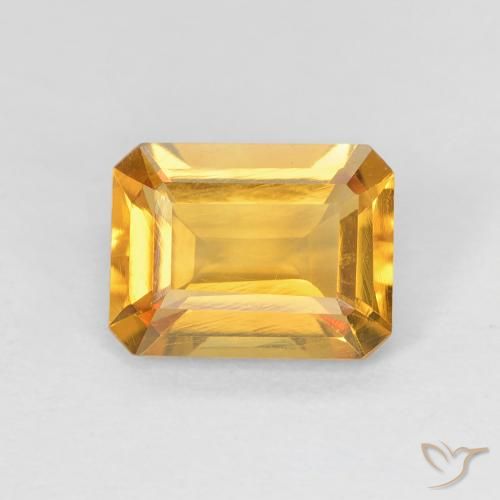 1.33ct Натуральный Золотисто-оранжевый Цитрин, Изумрудная огранка, Чистота VVS