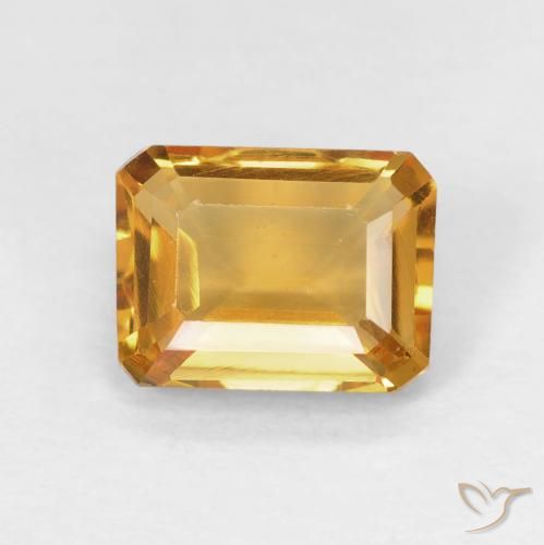 1.42ct Натуральный Средний оранжево-золотой Цитрин, Изумрудная огранка, Чистота VVS