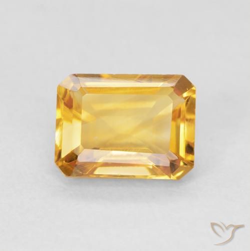 1.55ct Натуральный Оранжево-золотой Цитрин, Изумрудная огранка, Чистота VVS