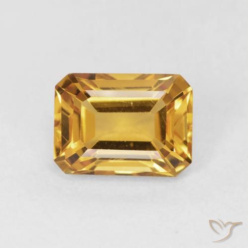 1.52ct Натуральный Средний оранжево-золотой Цитрин, Изумрудная огранка, VVS-VS