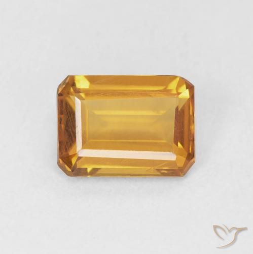 1.18ct Натуральный Оранжево-золотой Цитрин, Изумрудная огранка, Чистота VS