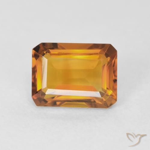 1.68ct Натуральный Глубокий оранжево-золотой Цитрин, Изумрудная огранка, Чистота VVS