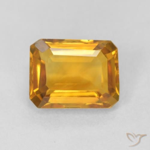 1.52ct Натуральный Оранжево-золотой Цитрин, Изумрудная огранка, Чистота VVS
