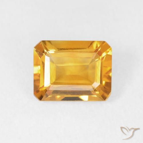 1.49ct Натуральный Оранжево-золотой Цитрин, Изумрудная огранка, VVS-VS