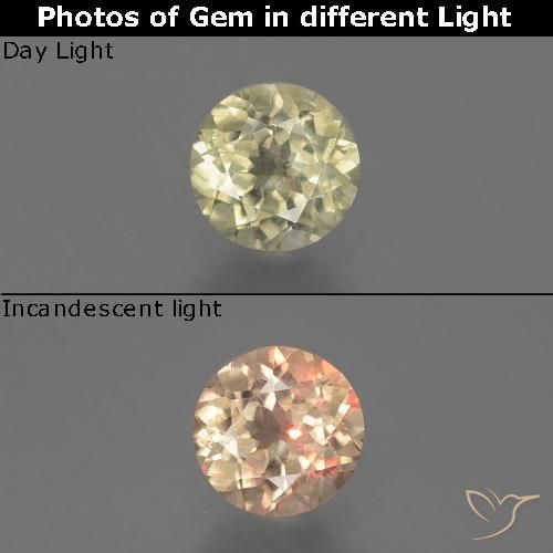 0.73 карата, натуральный Очень бледно-желтый Диаспора, меняющая цвет, Огранка Круг, Чистота VS
