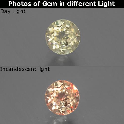 0.63 карата, натуральный Очень светло-желтый Диаспора, меняющая цвет, Огранка Круг, VS-SI