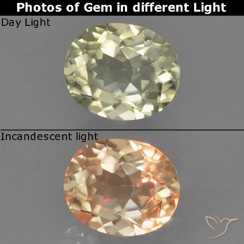 0.85ct Натуральный Желтый бежевый Диаспора, меняющая цвет, Овал, Чистота VS