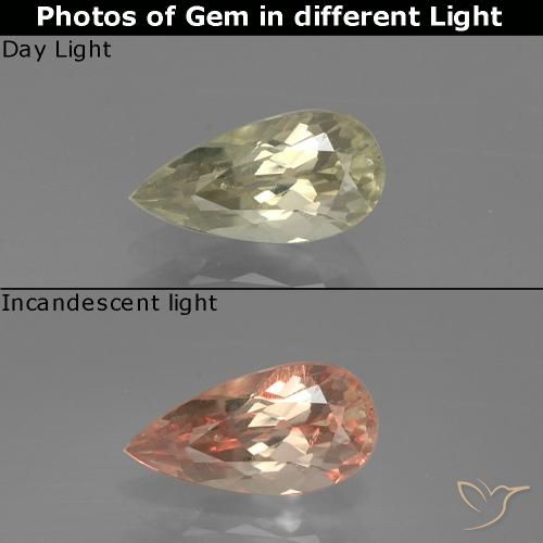 1.06ct Натуральный Желтый бежевый Диаспора, меняющая цвет, Форма груши, Чистота VS