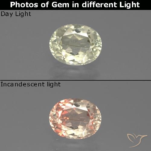 1.06ct Натуральный Светло-желтый Диаспора, меняющая цвет, Овал, Чистота VS