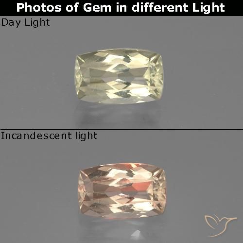 1.11ct Натуральный Очень светло-желтый Диаспора, меняющая цвет, Подушка, VVS-VS