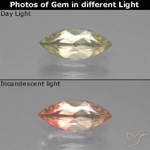 1.07ct Натуральный Очень светло-желтый Диаспора, меняющая цвет, Маркиза, Чистота VS