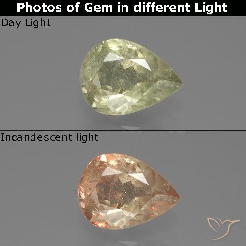 1.25ct Натуральный Светло-желтый Диаспора, меняющая цвет, Форма груши, SI