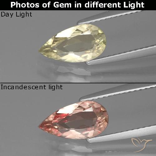 1.15ct Натуральный Светло-золотисто-желтый Диаспора, меняющая цвет, Форма груши, Чистота VS