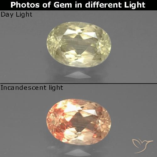 0.98ct Натуральный Желтый бежевый Диаспора, меняющая цвет, Овал, SI