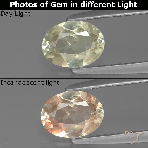 0.98ct Натуральный Светло-желтый Диаспора, меняющая цвет, Овал, VS-SI