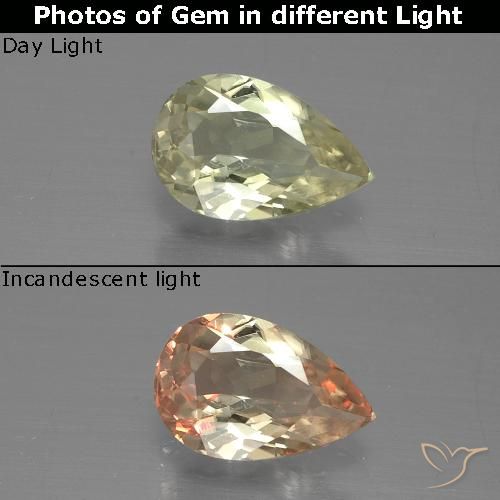 0.94ct Натуральный Светло-желтый Диаспора, меняющая цвет, Форма груши, Чистота VS
