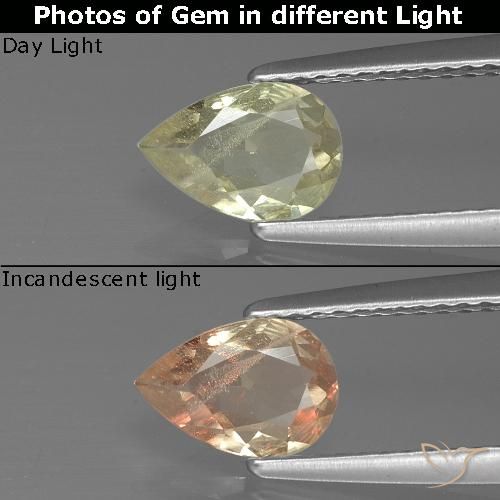 0.66ct Натуральный Светло-желтый Диаспора, меняющая цвет, Форма груши, VS-SI