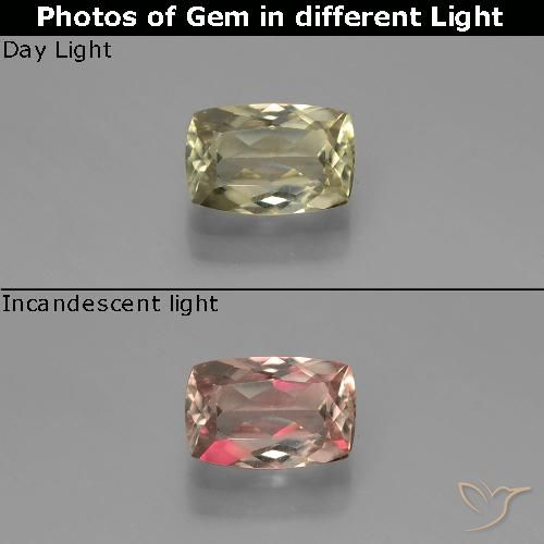 0.91ct Натуральный Светло-желтый зеленый Диаспора, меняющая цвет, Подушка, Чистота VS