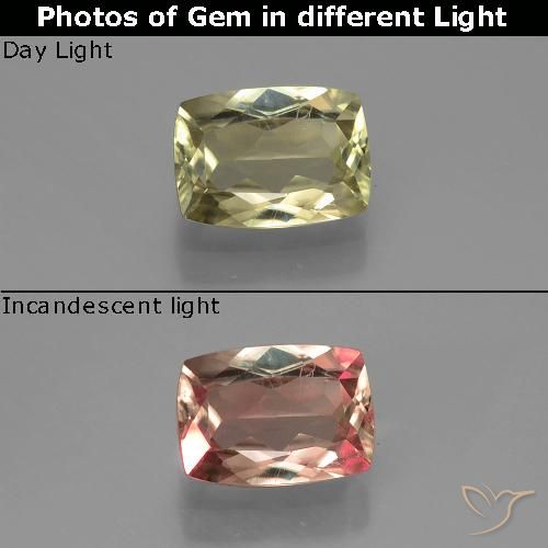 0.99ct Натуральный Светло-желтый Диаспора, меняющая цвет, Подушка, Чистота VS