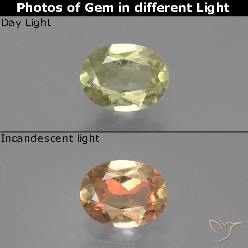 0.66ct Натуральный Светло-желтый Диаспора, меняющая цвет, Овал, Чистота VS