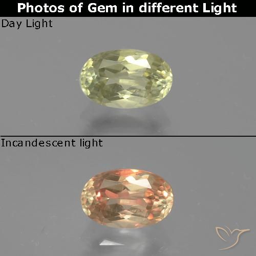 0.79ct Натуральный Желто-зеленый Диаспора, меняющая цвет, Овал, Чистота VS