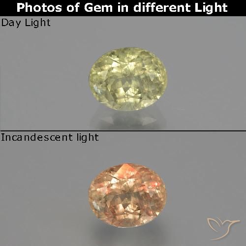 1.26ct Натуральный Светло-желтый Диаспора, меняющая цвет, Овал, SI